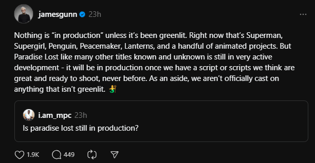 James Gunn's Update on "Paradise Lost" Series James Gunn's Update on "Paradise Lost" Series